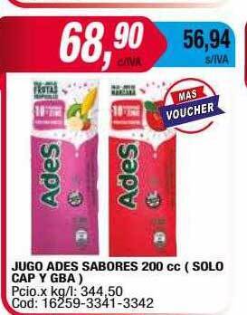 Maxiconsumo Jugo ades sabores 200 cc solo cap y gba oferta