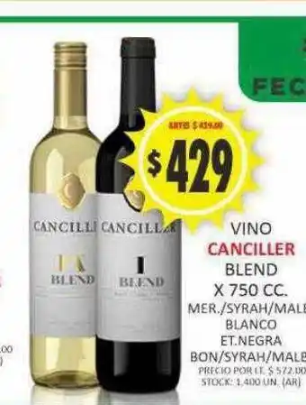 Supermercados Becerra Vino canciller blend x 750 cc. oferta