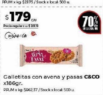 Disco Galletas con avena y pasas cuisine & co x 186g oferta
