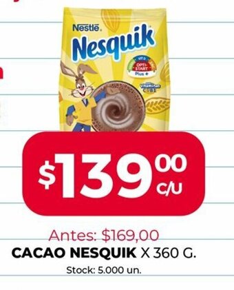 Supermercados Tadicor Cacao Nesquik x 360g oferta