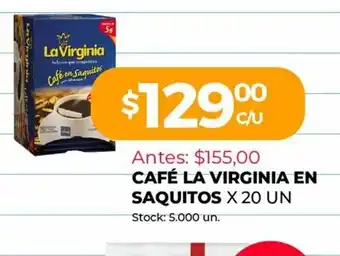 Supermercados Tadicor Cafè La Virginia En Saquitos x 20 un oferta