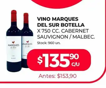Supermercados Tadicor Vino Marques Del Sur Botella x 750 cc oferta