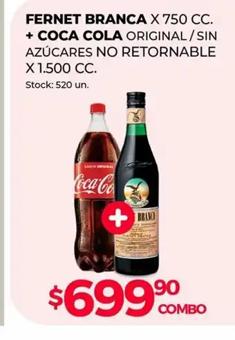 Supermercados Tadicor Fernet Branca x 750 cc + Coca-Cola oferta