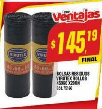 Supermercados Yaguar Bolsas Residuos Virutex Rollos 45x60 x20un oferta