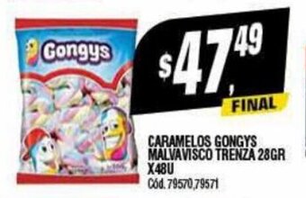Supermercados Yaguar Caramelos Gongys Malvavisco Trenza 28gr. x 48u oferta