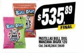 Supermercados Yaguar Pastillas Bull Dog Manzana 30gr. x 12u oferta