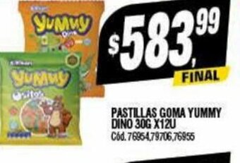 Supermercados Yaguar Pastillas Goma Yummy Dino 30g x 12u oferta