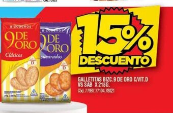 Supermercados Yaguar Galletitas Bizc. 9 De Oro C/Vit. D vs. Sab x 215g. oferta