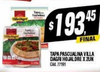 Supermercados Yaguar Tapa Pascualina Villa Dagri Hojaldre x 2un oferta