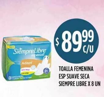 Supermercados Toledo Siempre Libre Toalla Femenina Esp Suave Seca x 8 un oferta