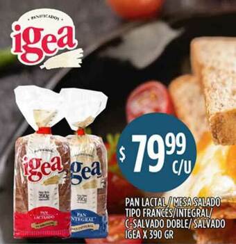 Supermercados Toledo Igea Pan Lactal Mesa Salado Tipo Frances Integral C-salvado Doble Salvado x 390gr oferta