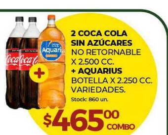 Super MAMI 2 Coca Cola Sin Azúcares No Retornable x 2.500cc + Aquarius Botella Variedades x 2.250cc oferta
