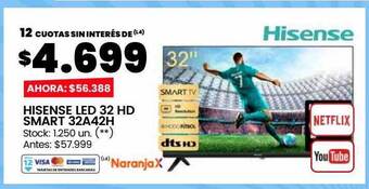 Changomas Hisense led 32 hd smart 32a42h oferta
