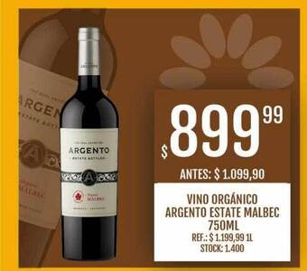 Supermercados Todo Vino orgánico argento estate malbec oferta