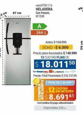 Cooperativa Obrera Heladera con freezer oferta