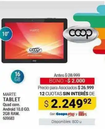 Cooperativa Obrera Coop marte tablet oferta