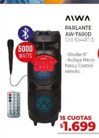 Naldo Lombardi Aiwa Parlante AW-T600D 5000 Watts 504487 (3) oferta
