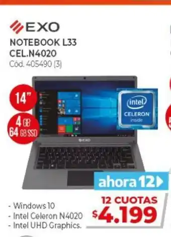 Naldo Lombardi EXO Notebook L33 Cel. N4020 405490 (3) 12" 4 GB 64GB SSD oferta
