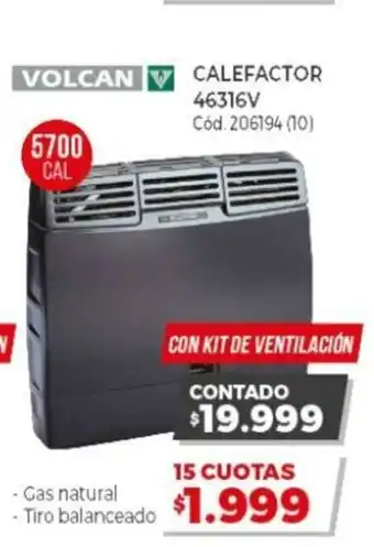 Naldo Lombardi Volcan V Calefactor 46316V 5700 Cal oferta