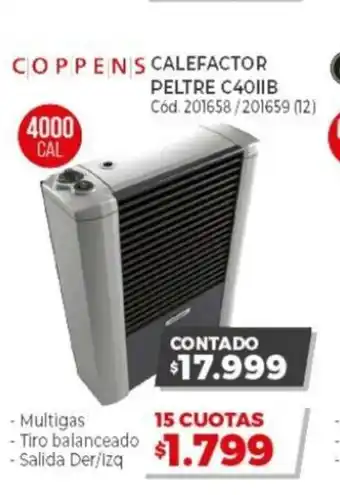 Naldo Lombardi Coppens Calefactor Peltre C4011B 4000 Cal oferta
