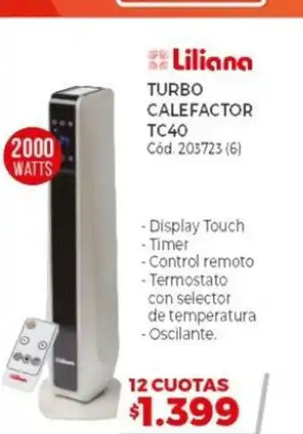 Naldo Lombardi Liliana Turbo Calefactor TC40 2000 Watts oferta