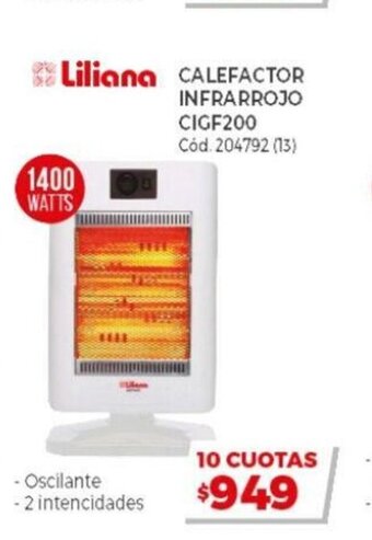 Naldo Lombardi Liliana Calefactor Infrarrojo CIGF200 1400 Watts oferta