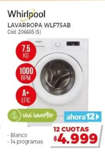Naldo Lombardi Whirlpool Lavarropa WLF75AB 7.5kg oferta