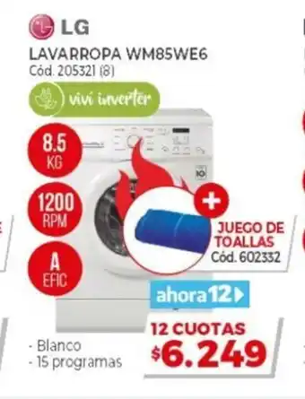 Naldo Lombardi LG Lavarropa WM85WE6 8.5kg + Juego Toallas oferta
