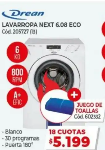 Naldo Lombardi Drean Lavarropa Next 6.08 ECO 6kg + Juego De Toallas oferta