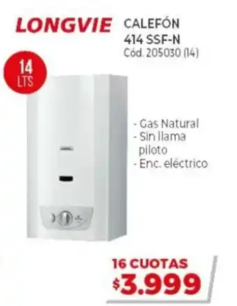 Naldo Lombardi Longvie Calefón 414 SSF-N 14Lts oferta