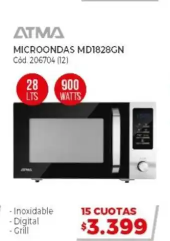 Naldo Lombardi Atma Microondas MD1828GN 28 Lts 900 Watts oferta