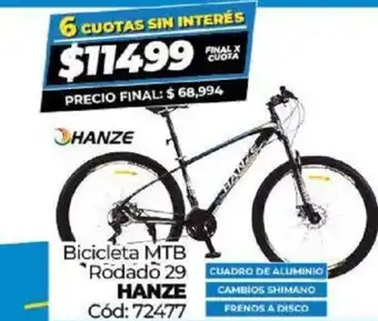 Diarco Bicicleta MTB Rodado 29 Hanze oferta