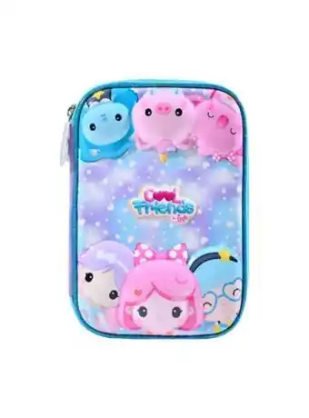 Cartuchera rigida desplegable dos compartimientos cool friends lila footy