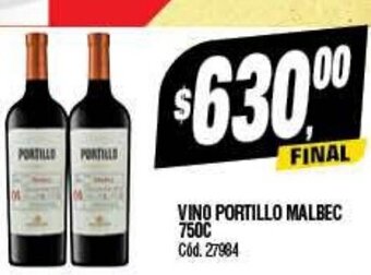 Supermercados Yaguar Vino Portillo Malbec 750c oferta