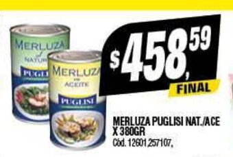 Supermercados Yaguar Merluza Puglisi Nat./Ace x 380gr oferta