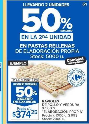 Carrefour Ravioles de pollo y verdura x 500 g oferta