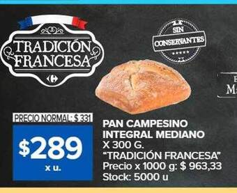 Carrefour Pan campesino integral mediano oferta