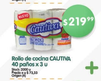 Supermercados Buenos Días Rollo de Cocina Cautiva 40 Paños x 3 u oferta