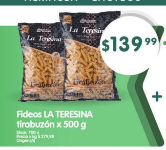 Supermercados Buenos Días Fideos La Teresina Tirabuzón x 500g oferta