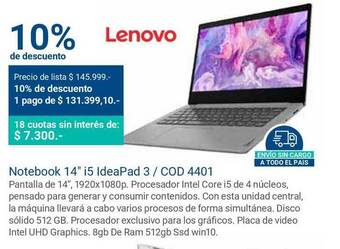 Banco Patagonia Notebbok 14'' I5 Ideapad 3 Cod 4401 Lenovo oferta