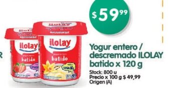 Supermercados Buenos Días Yogur Entero / Descremado Ilolay Batido x 120g oferta