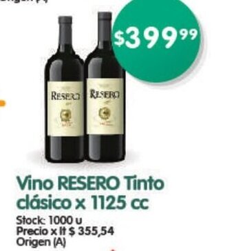Supermercados Buenos Días Vino Resero Tinto Clásico x 1125cc oferta