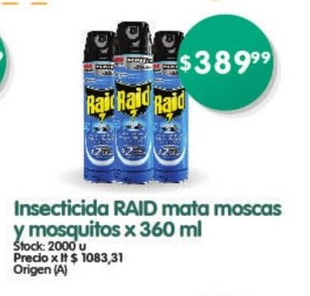 Supermercados Buenos Días Insecticida Raid Mata Moscas Y Mosquitos x 360ml oferta