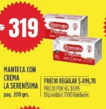 Supermercados Vea Manteca Con Crema La Serenísima oferta
