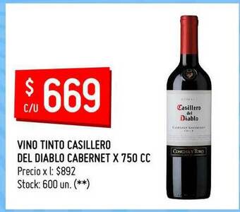 Walmart Vino Tinto Casillero Del Diablo Cabernet X 750 Cc oferta