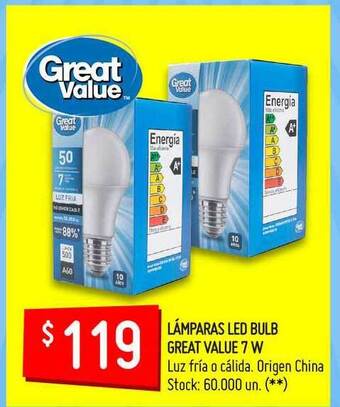 Walmart Lámparas Led Buld Great Value 7 W oferta