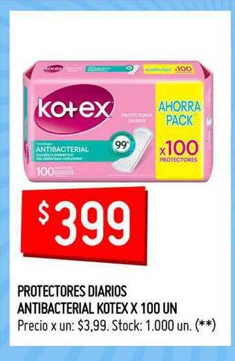Protectores Diarios Antibacterial Kotex X 100 Un