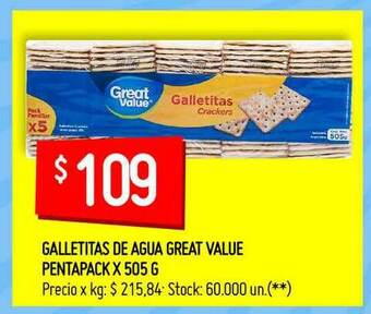 Galletitas De Agua Great Value Pentapack X 505g