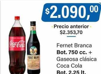 Supermercados Damesco Fernet branca + gaseosa clásica coca cola oferta