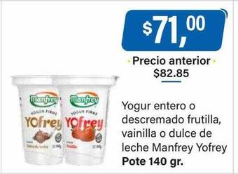 Supermercados Damesco Yogur entero o descremado frutilla, vainilla o dulce de leche manfrey yofrey oferta